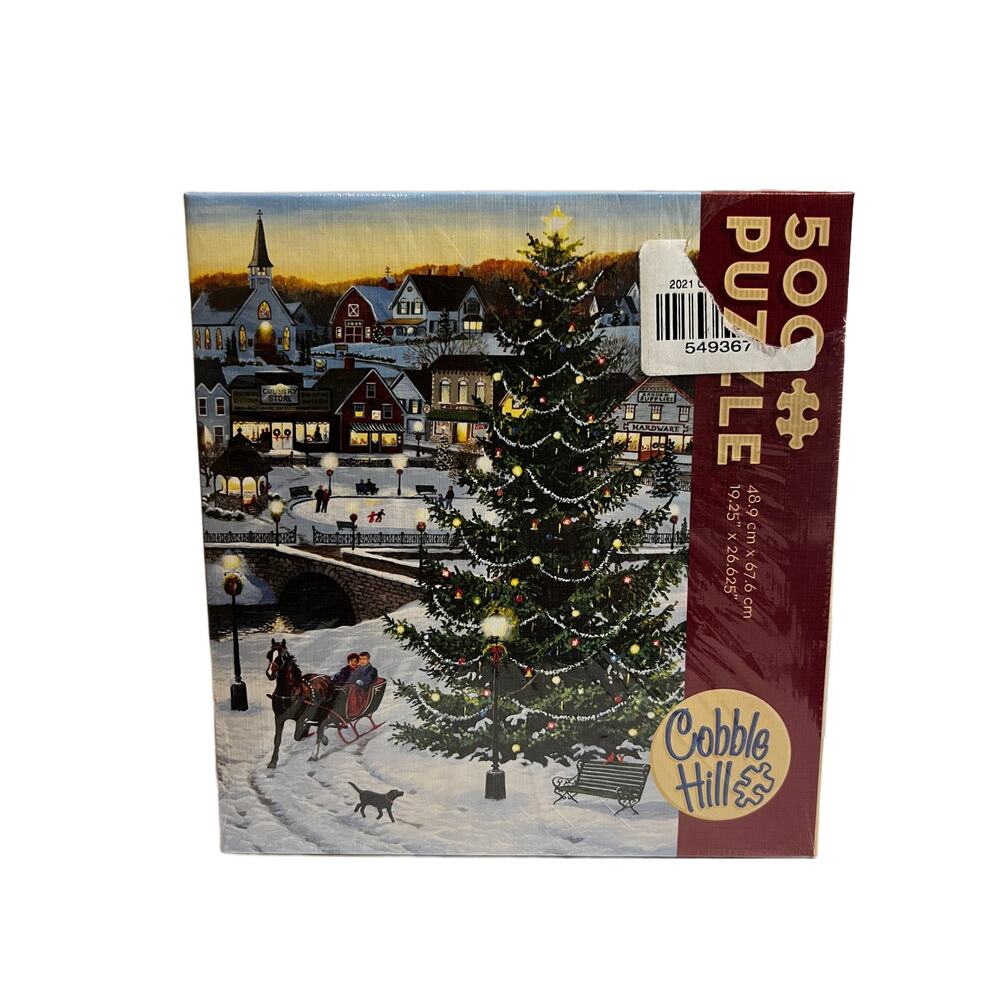 New Unopened Cobble Hill 500 Pc Christmas  Town Tree Sleigh Puzzle